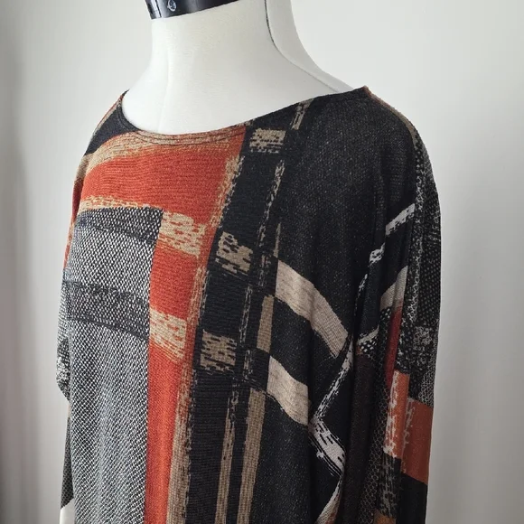 Frank Lyman Montréal Abstract Print Batwing Sleeve Top Black Red Beige Women’s S - Picture 3 of 8